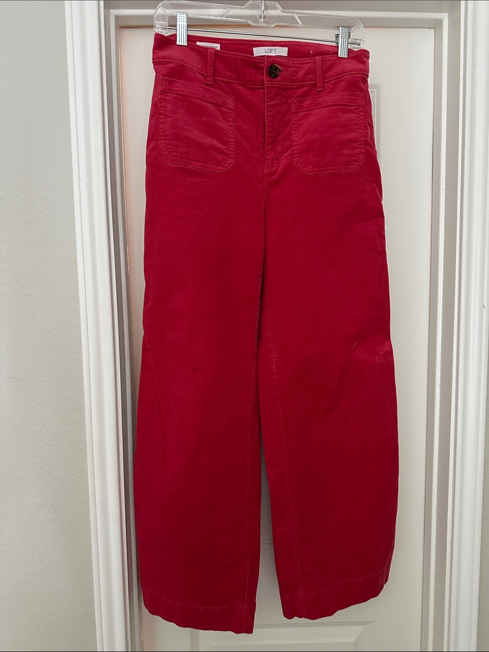 LOFT Bright Pink Corduroy Button-Front Pants